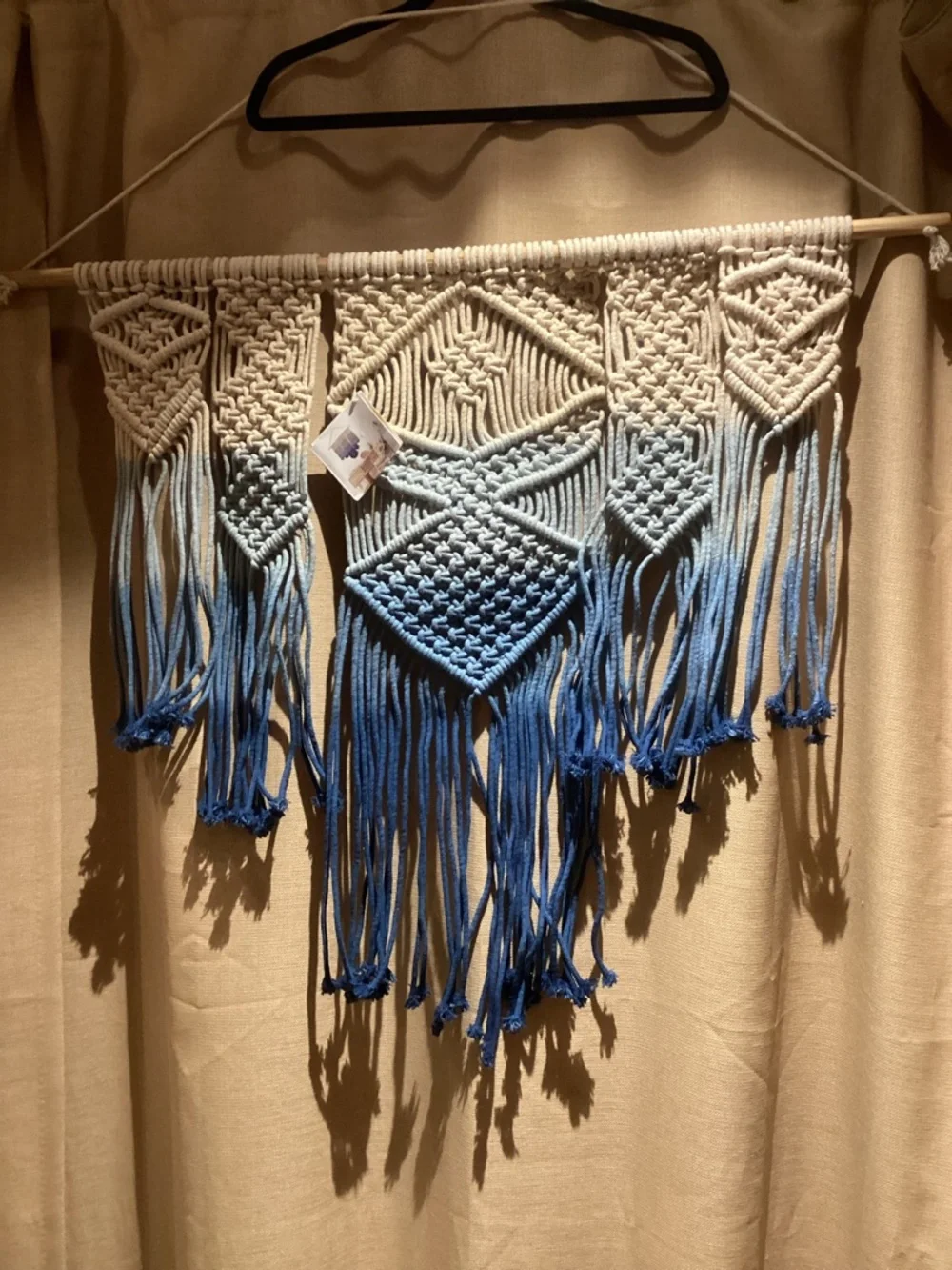 Handmade Macramé Wall Hanging in Cream and Blue